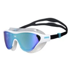 Occhialini Nuoto Arena The One Bianco Nero Con Lenti A Specchio Blu