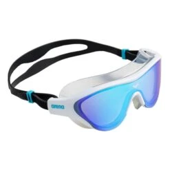 Occhialini Nuoto Arena The One Bianco Nero Con Lenti A Specchio Blu -Arena ar 004308 100 003